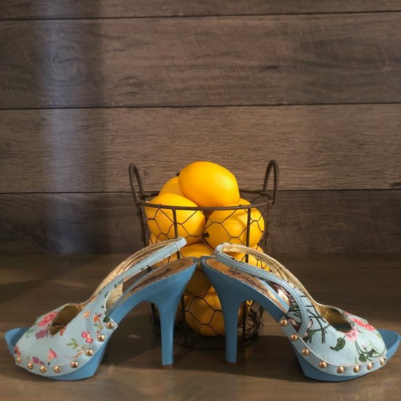 NWOT! RARE! Hale Bob Floral Peep Toe Heels 5.5 - Picture 3 of 6